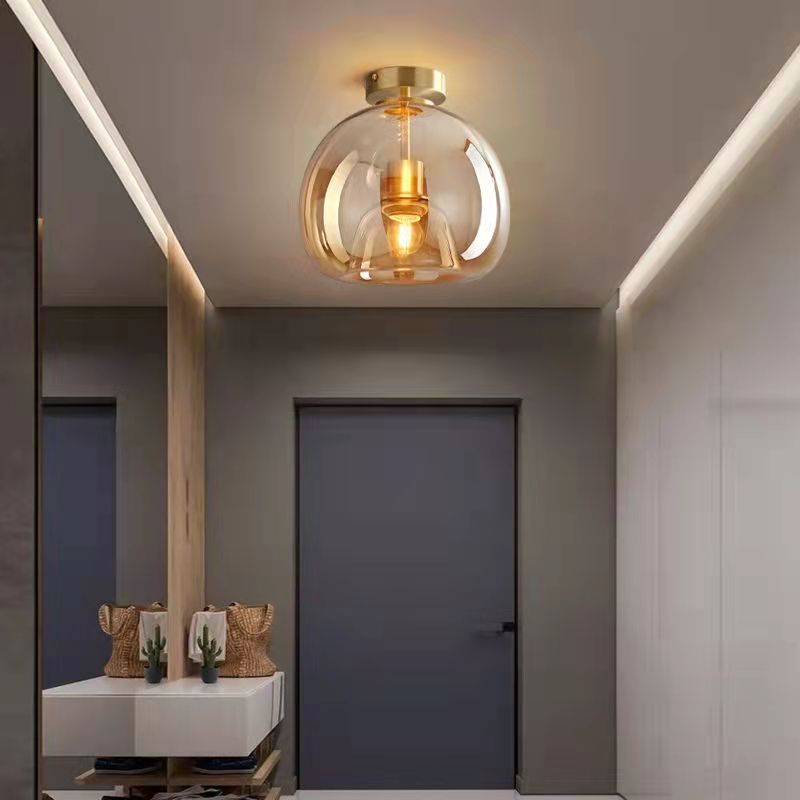 Nordic Glass Ball Ceiling Light | Semi-Flush Mount | LED Bedroom