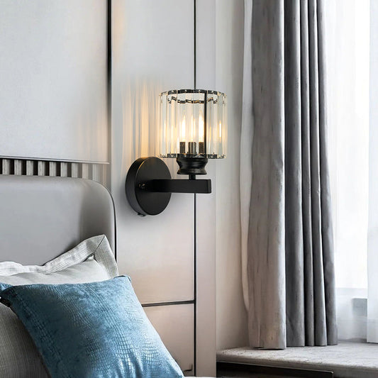 Crystal Wall Light | Modern Glass & Iron Sconce | Bedroom