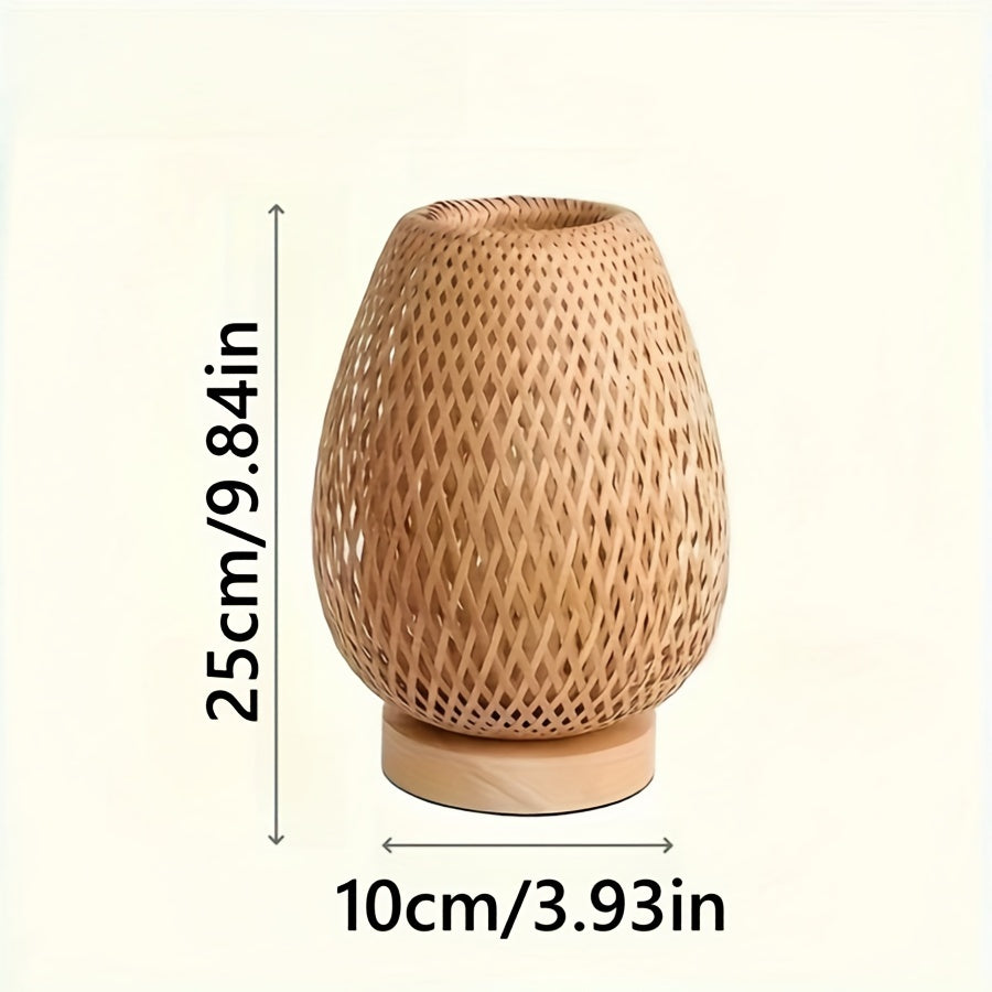 Handmade Bamboo Woven Bedside Lamp | Dimmable USB Table Light | Wood Rechargeable Handcrafted