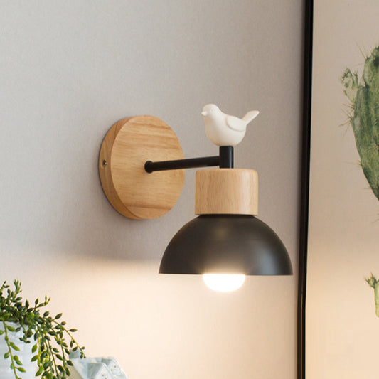 Nordic Wooden Bird Wall Lamp | LED Bedside Wall Sconce | Wall Light Wood Iron Bedroom