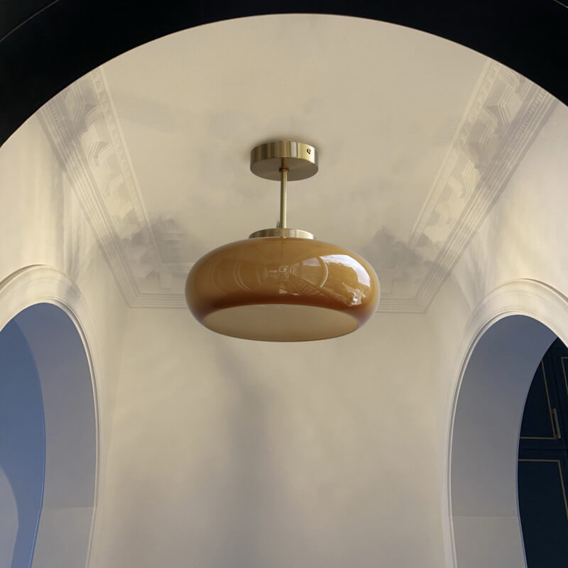 Vintage Brass Yellow Glass Ceiling Light | Semi-Flush Mount | LED Vintage-inspired Bedroom