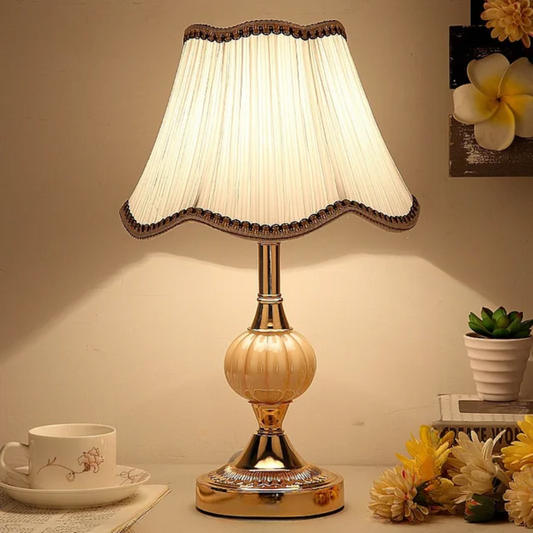 Quixy Vintage Scandinavian Table Lamp | Elegant Floral Design | Soft-Touch Fabric Nordic