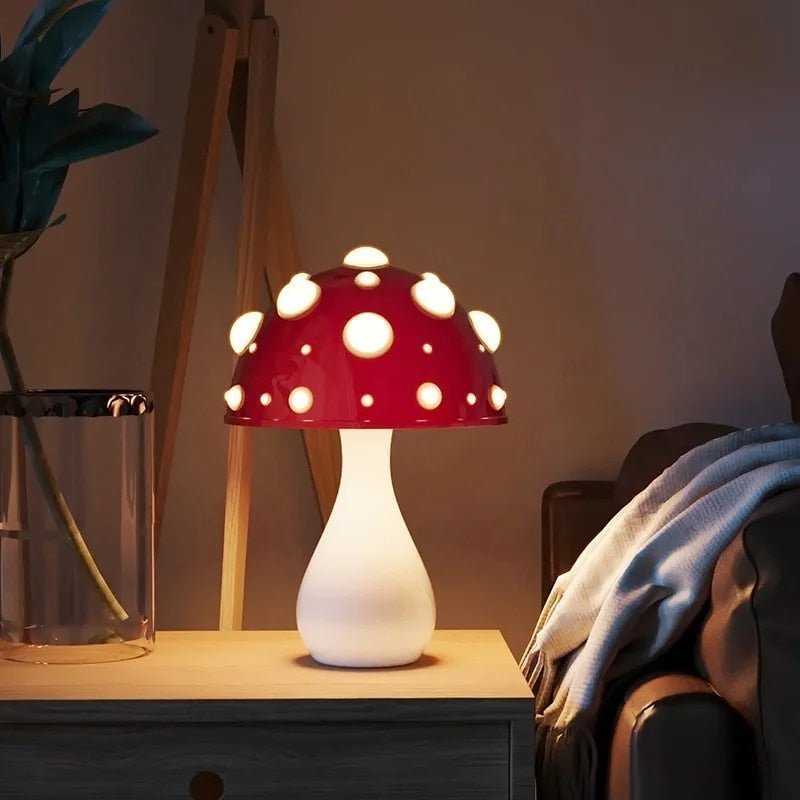 LED Mushroom Table Lamp | Modern Amanita-Inspired Light | Rechargeable Bedside
