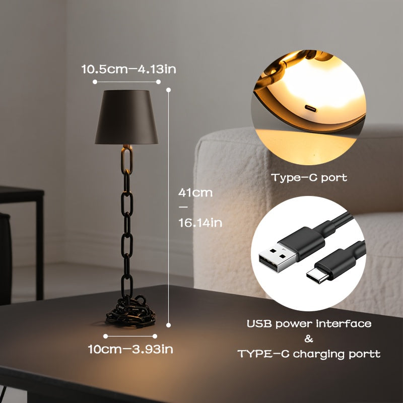 Modern Chain-Link Table Lamp | Rechargeable Touch LED Light | Industrial Bedside