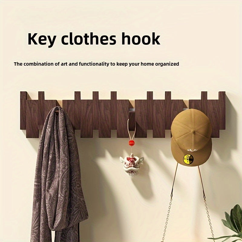 Wooden Wall Hooks | Foldable Piano Key Design Hanger Rack | Wall Organiser Wood Adjustable