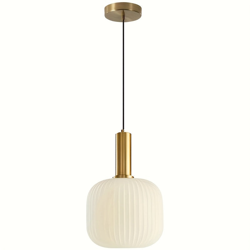 Modern Striped Glass Pendant Light | Brass & Ribbed Glass Shade | Dining Room