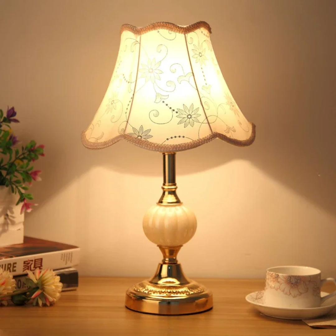 Quixy Vintage Scandinavian Table Lamp | Elegant Floral Design | Soft-Touch Fabric Nordic