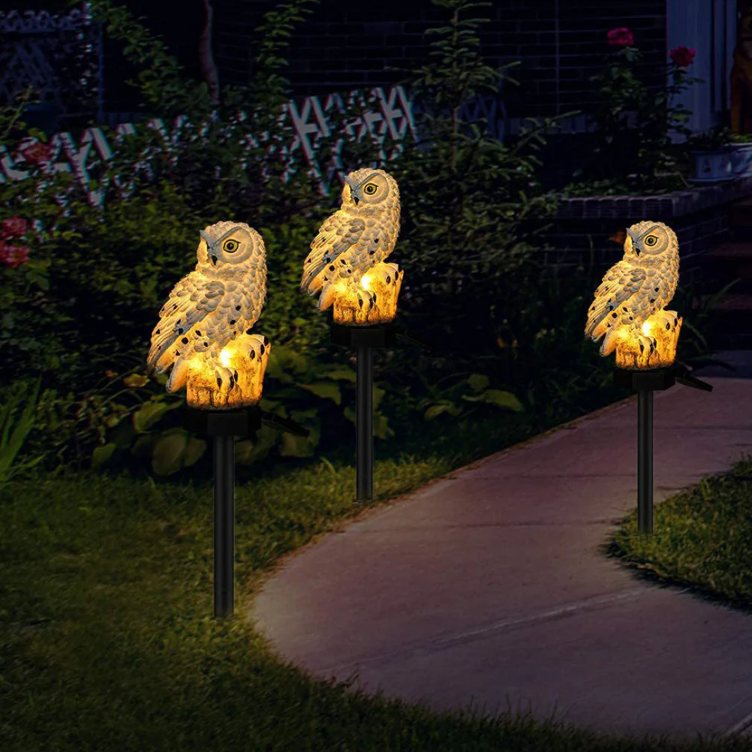 Garden Light Solar Owl Outdoor Pathway Stake Lamp | Waterproof
