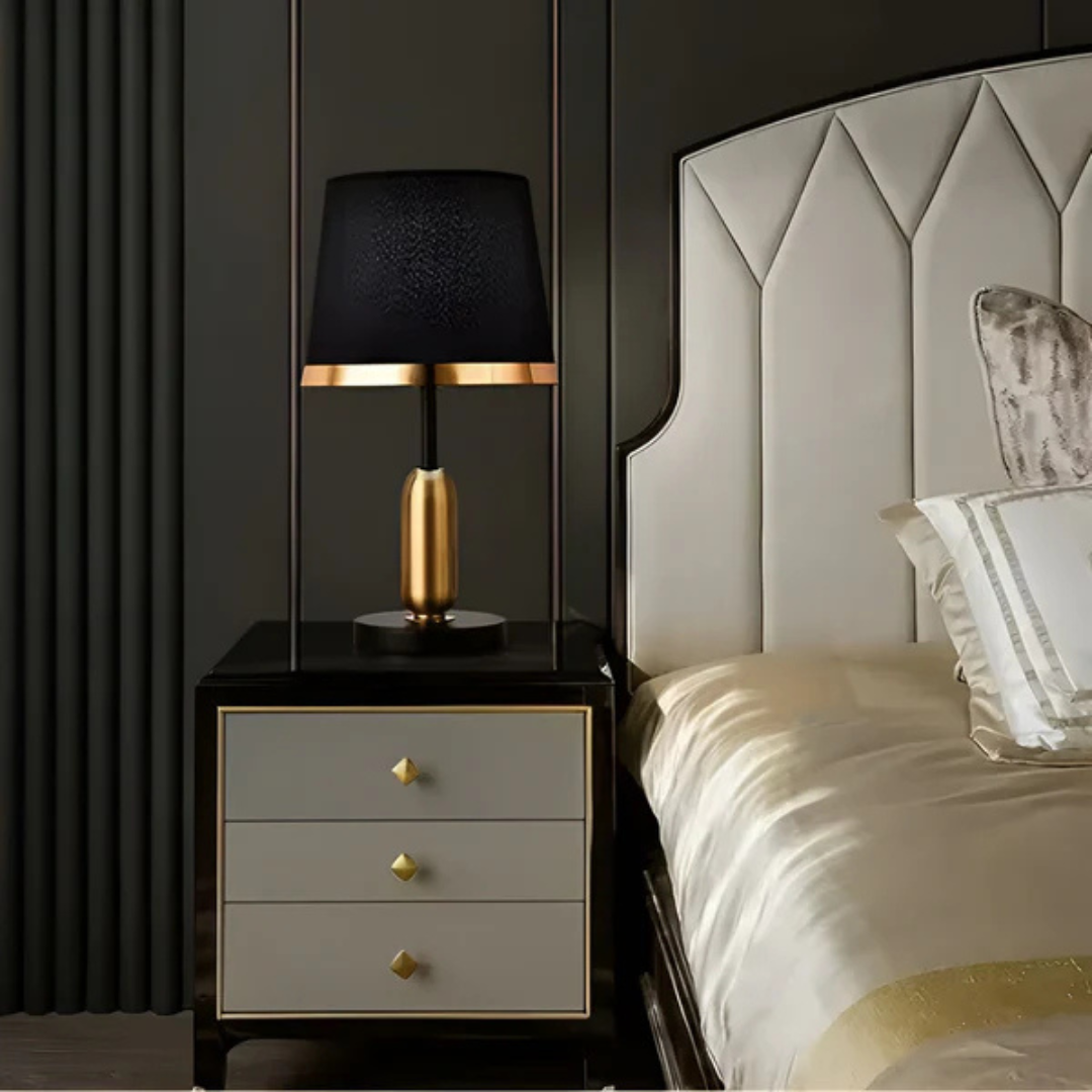 Vintage Black & Gold Table Lamp | Modern Retro Accent Light | Vintage-inspired Bedside