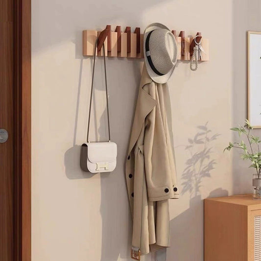 Wooden Wall Hooks | Foldable Piano Key Design Hanger Rack | Wall Organiser Wood Adjustable