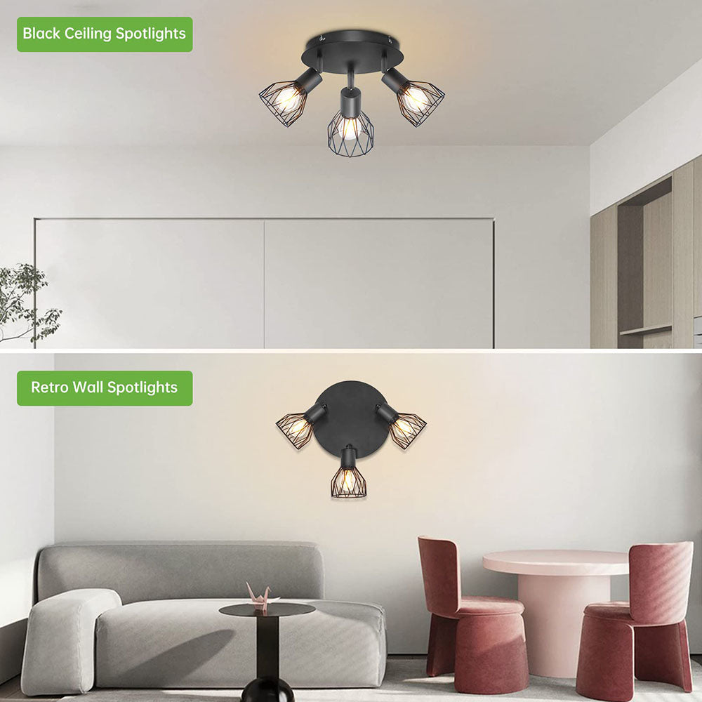 Industrial Adjustable Black Spotlight Ceiling Light | Vintage Functionality | Metal Bedroom