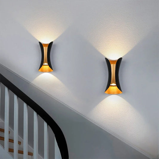 Modern Black & Gold Wall Light | Waterproof LED Up & Down Lamp | Bedroom