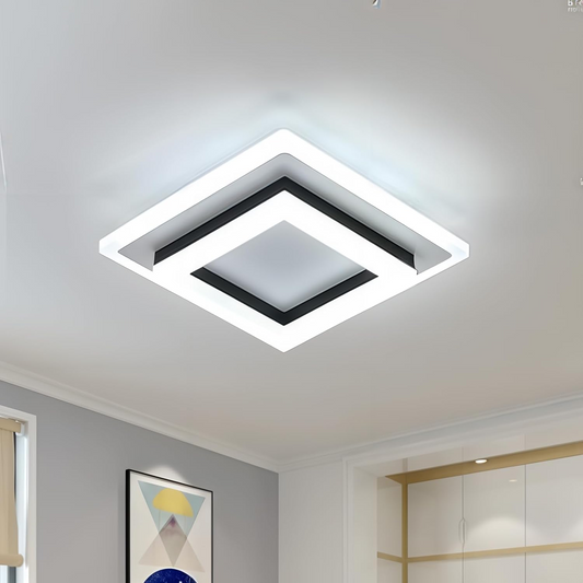 Square LED Ceiling Light | Modern Flush Mount Fixture | Wood Bedroom