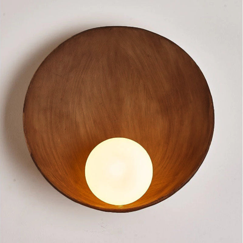 Modern Minimalist Round Wall Sconce | Resin & Iron Accent Light | Glass Industrial Bedroom