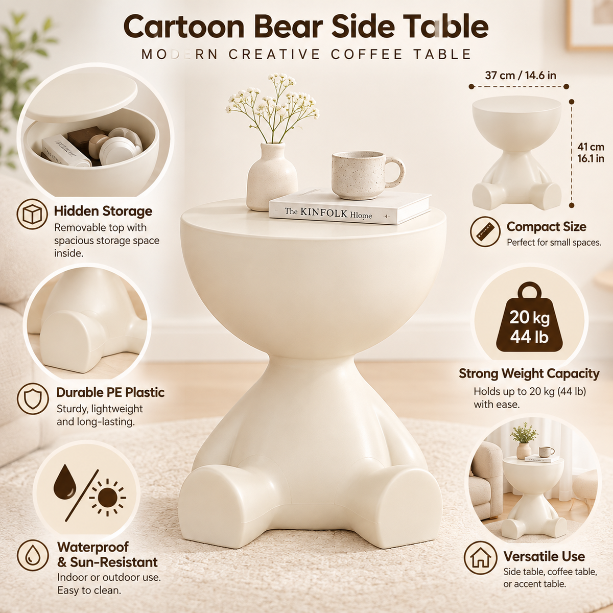Cartoon Bear Side Table | Modern Creative Coffee Table | Living Room And Bedroom