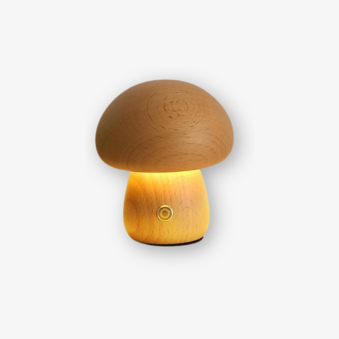 Portobello Mushroom Lamp | Natural Wood Rechargeable Night Light | Touch Control Adjustable