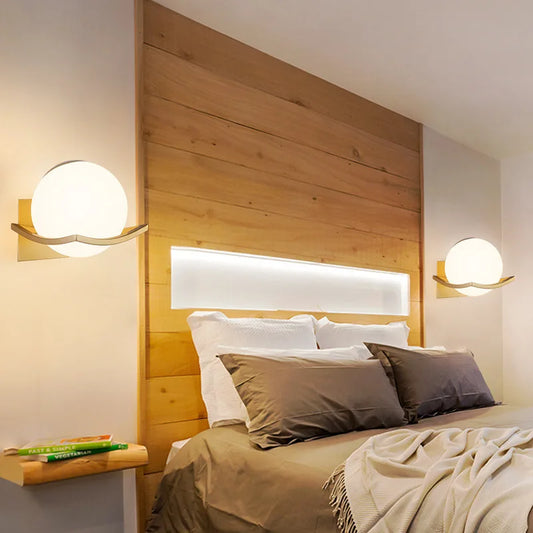 Makar Wall Light | Modern European Glass Globe Sconce | Metal Bedroom