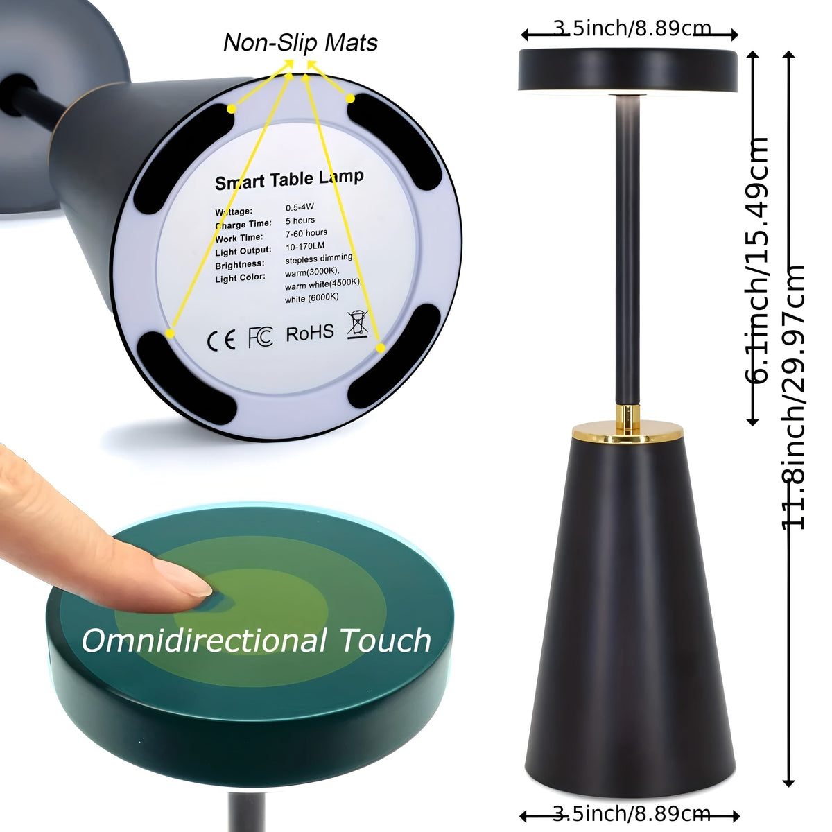Sleek Lamp | Wireless Rechargeable Table Lamp | LED Touch Control Adjustable Bedside