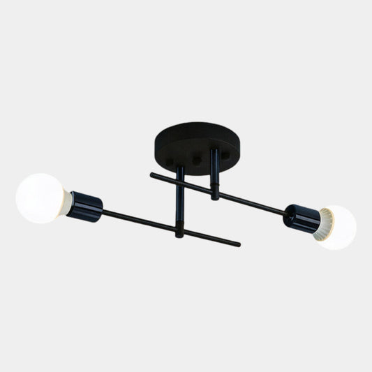 Modern 2-Light Ceiling Lamp | Black & Gold Flush Mount Chandelier | Metal Dining Room