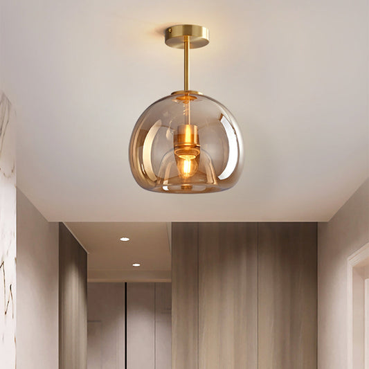 Vintage Bubble Glass Ceiling Light | Retro Amber Glass Pendant | Handcrafted Mid-century
