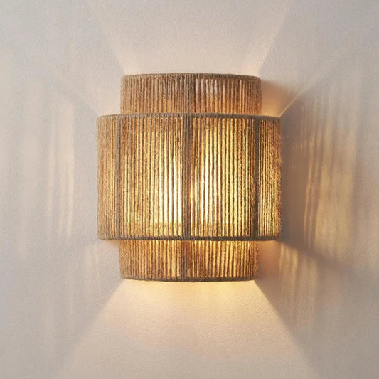 RattanGlow | Handwoven Rattan Wall Lamp | Wall Light Handcrafted Bohemian Bedroom