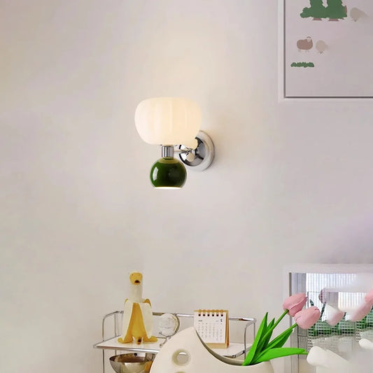Nordic Pumpkin Wall Lamp | Modern Glass & Metal Sconce | Wall Light Cast Resin Bedroom