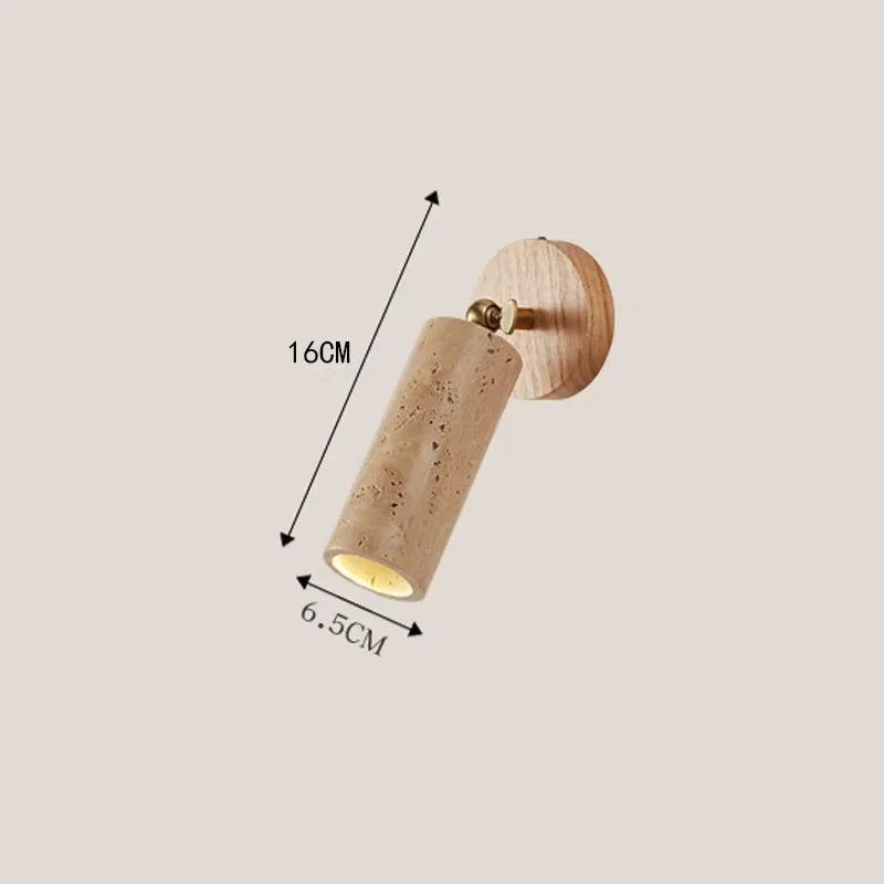 Huangdong Wall Lamp | Wabi-Sabi Travertine & Wood Light | Travertine Stone Adjustable Bedroom