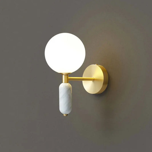 Marble & Glass Wall Lamp | Gold Finish Modern Sconce | Wall Light Bedroom