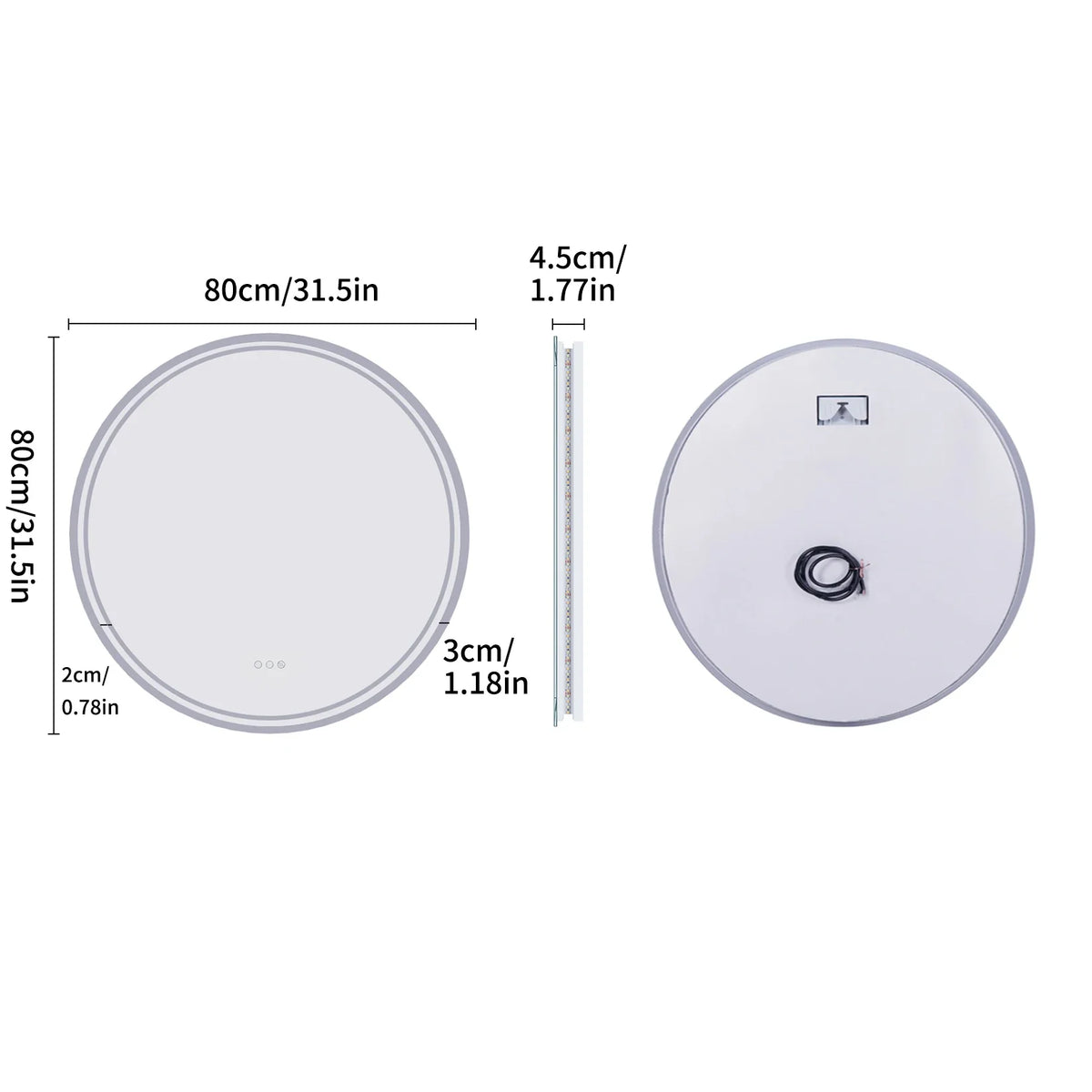 LuvoRound | Round LED Bathroom Mirror | Anti-Fog & Dimmable Touch Screen | Adjustable Anti-Fog