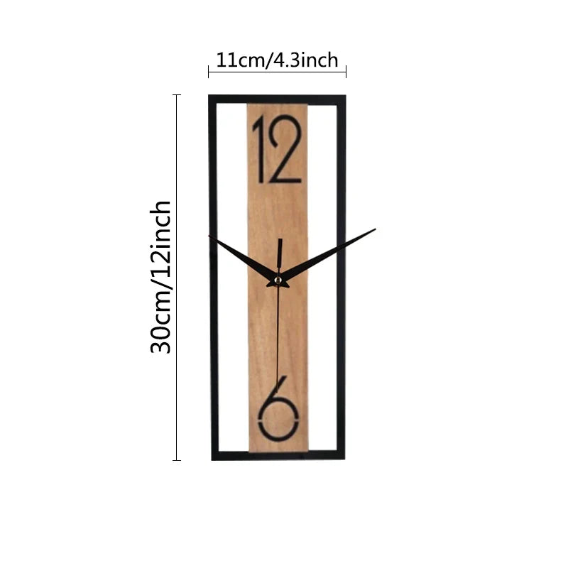 Modern Rectangular Wall Clock | Slim Wood Grain Frame Design | Nordic Kitchen