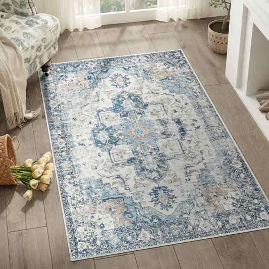 Heritage Medallion Rug | Foldable Non-Slip Oriental Style Carpet | Mat Adjustable Non-Slip
