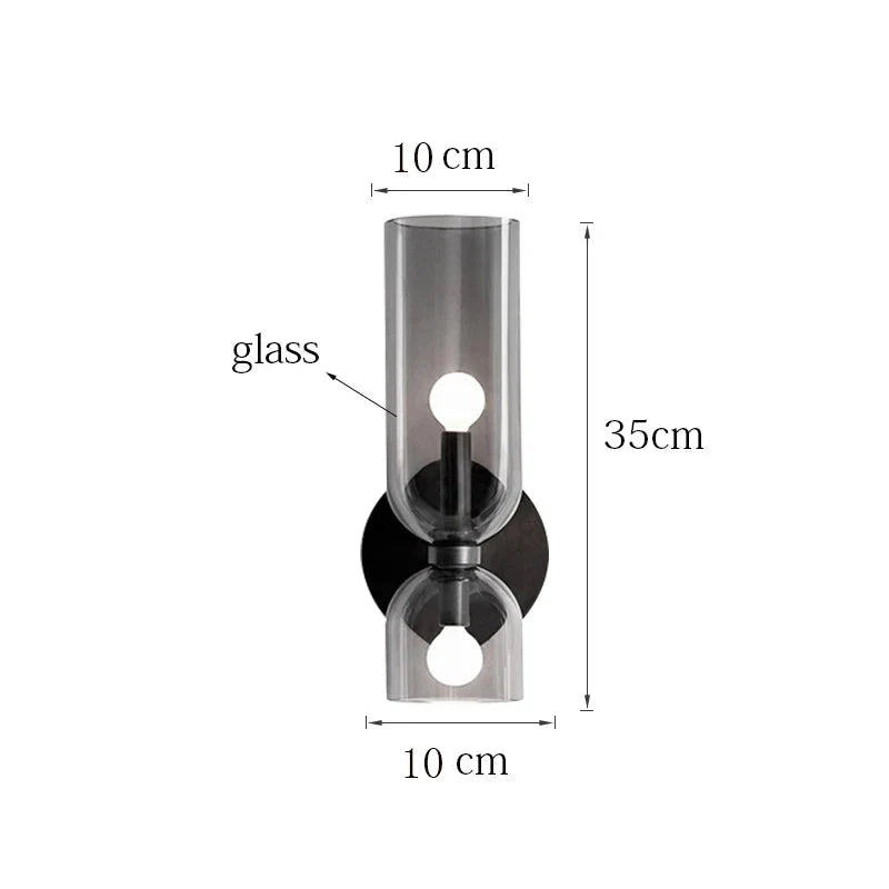Nordic Glass Wall Lamp | Smoked Tube Design | Wall Light Metal Bedroom