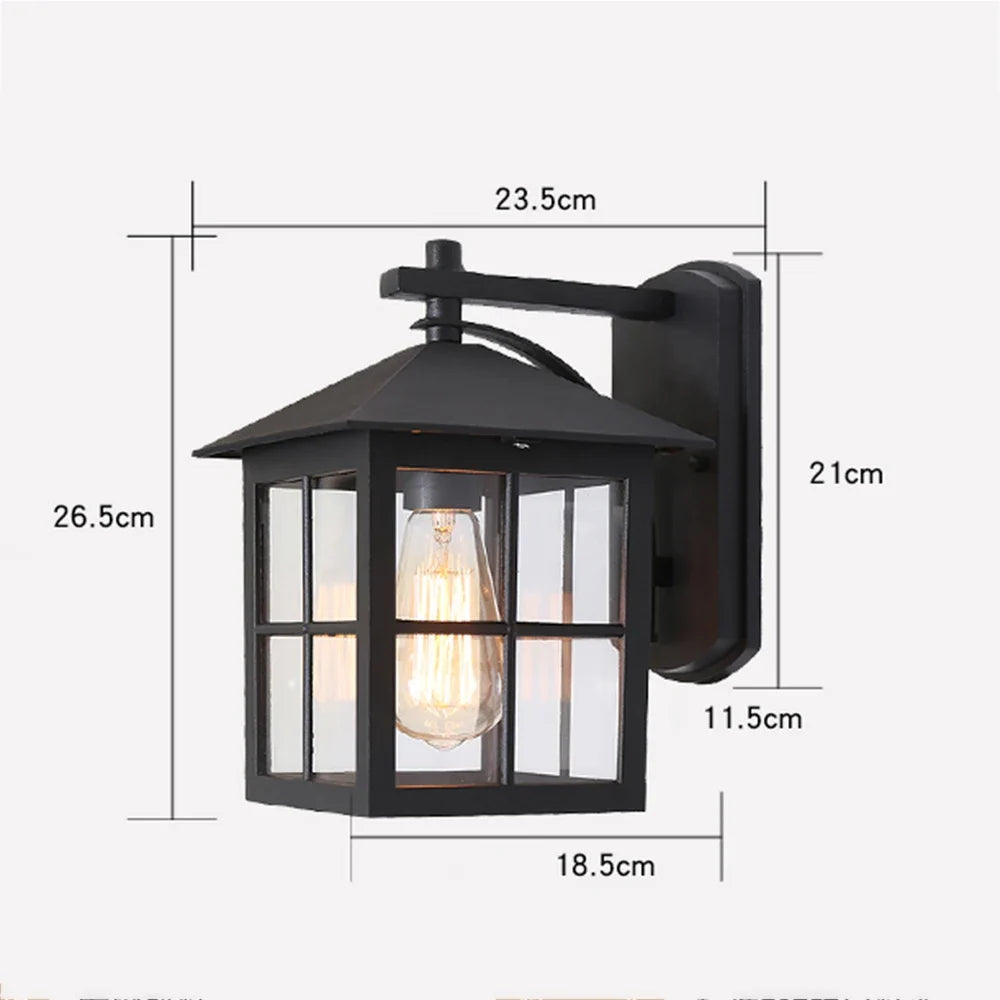 Camden Outdoor Wall Lamp | Vintage E27 Lantern Sconce | Outdoor Light Glass Metal LED Garden