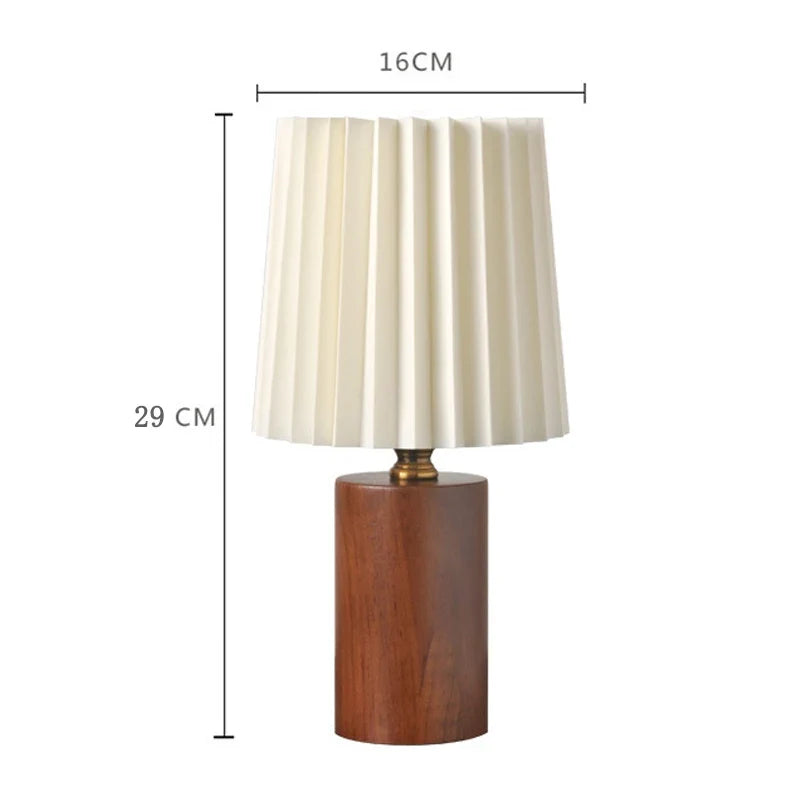 Medieval Pleated Table Lamp | Nordic Wood Base Design | Handcrafted Vintage-inspired Bedside