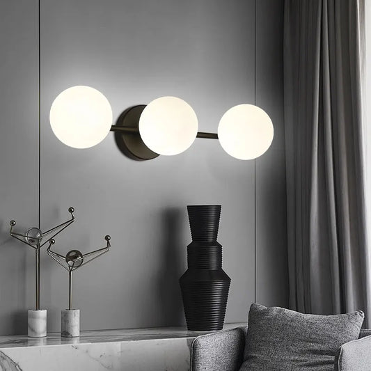 Modern Nordic Glass Ball Wall Light | Triple Globe Design | Metal Bedroom