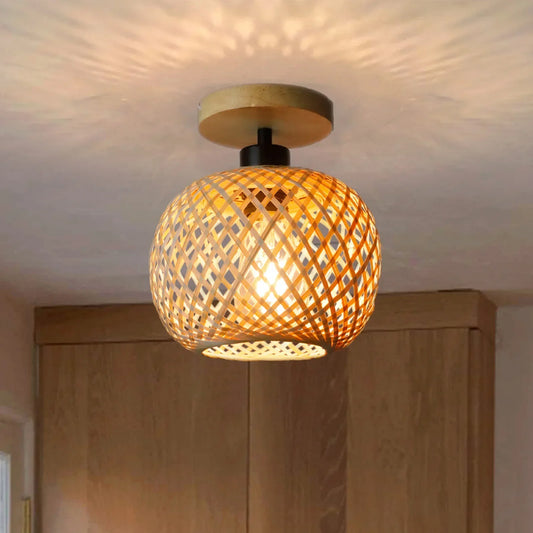 Natura Bamboo Ceiling Lamp | Handwoven Rattan LED Fixture | Ceiling Light Handcrafted Bedroom