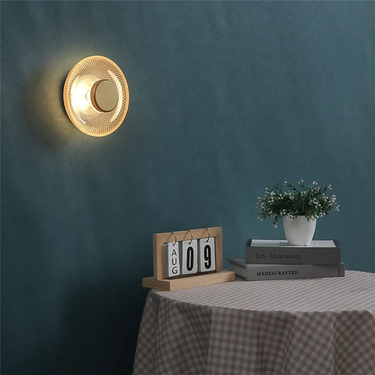 Modern Coloured Glass Wall Lamp | Textured LED Disc Light | Bedroom
