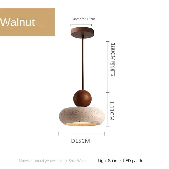 Natural Stone & Wood Pendant Light | Vintage Minimalist Pendant | Adjustable Vintage-inspired
