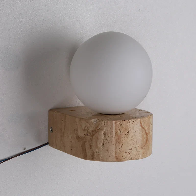 Travertine Stone Wall Lamp | Modern Japanese-Style LED Sconce | Wall Light Glass Bedroom