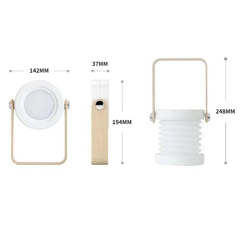 Creative Wooden Handle Portable Lantern | Folding Rechargeable Table Lamp | Wood Dimmable