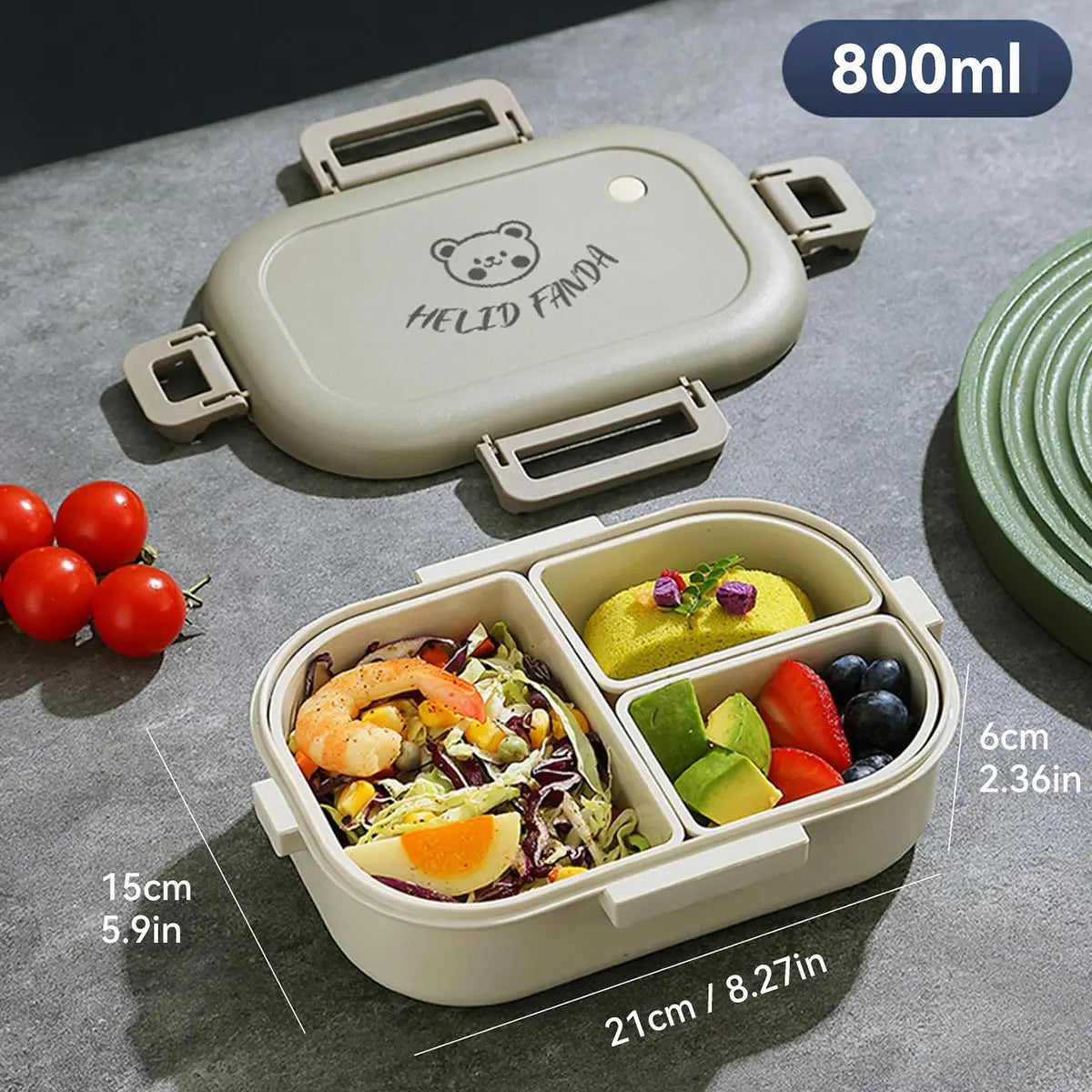 FreshMate | Portable Bento Lunch Box | Leak-Proof with 3 Compartments | Kitchen Essential