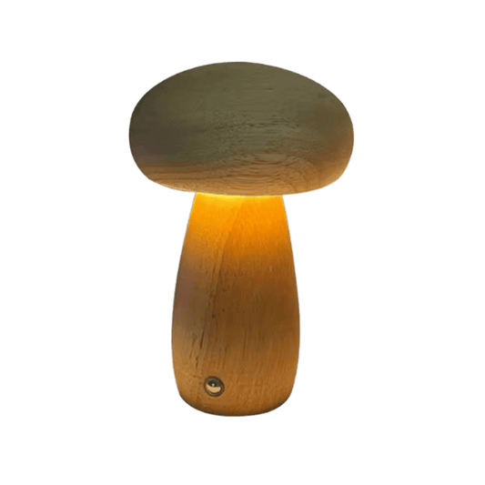 Portobello Mushroom Lamp | Natural Wood Rechargeable Night Light | Touch Control Adjustable