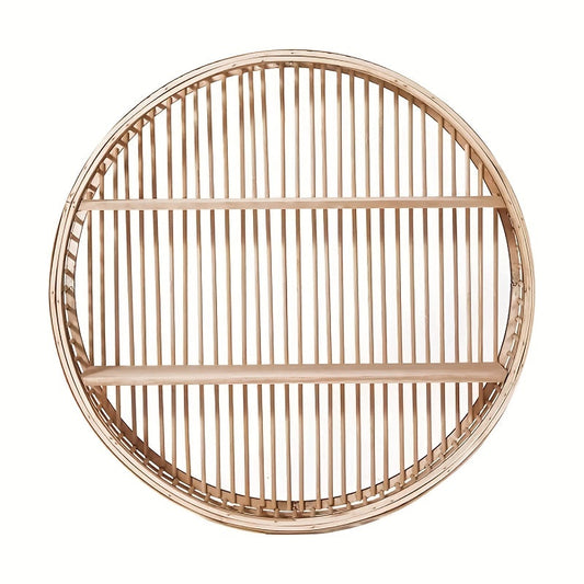 Round Bamboo Wall Shelf | Handmade Boho Floating Organizer | Wall Organiser Wood Handcrafted