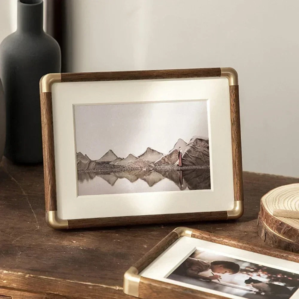 Brooks Tabletop Photo Frame | Vintage Wood & Brass Design | Vintage-inspired Shelf