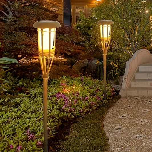 Solar Bamboo Flame Lights (2-Pack) | 12-LED Outdoor Solar Garden Lanterns | Outdoor Light