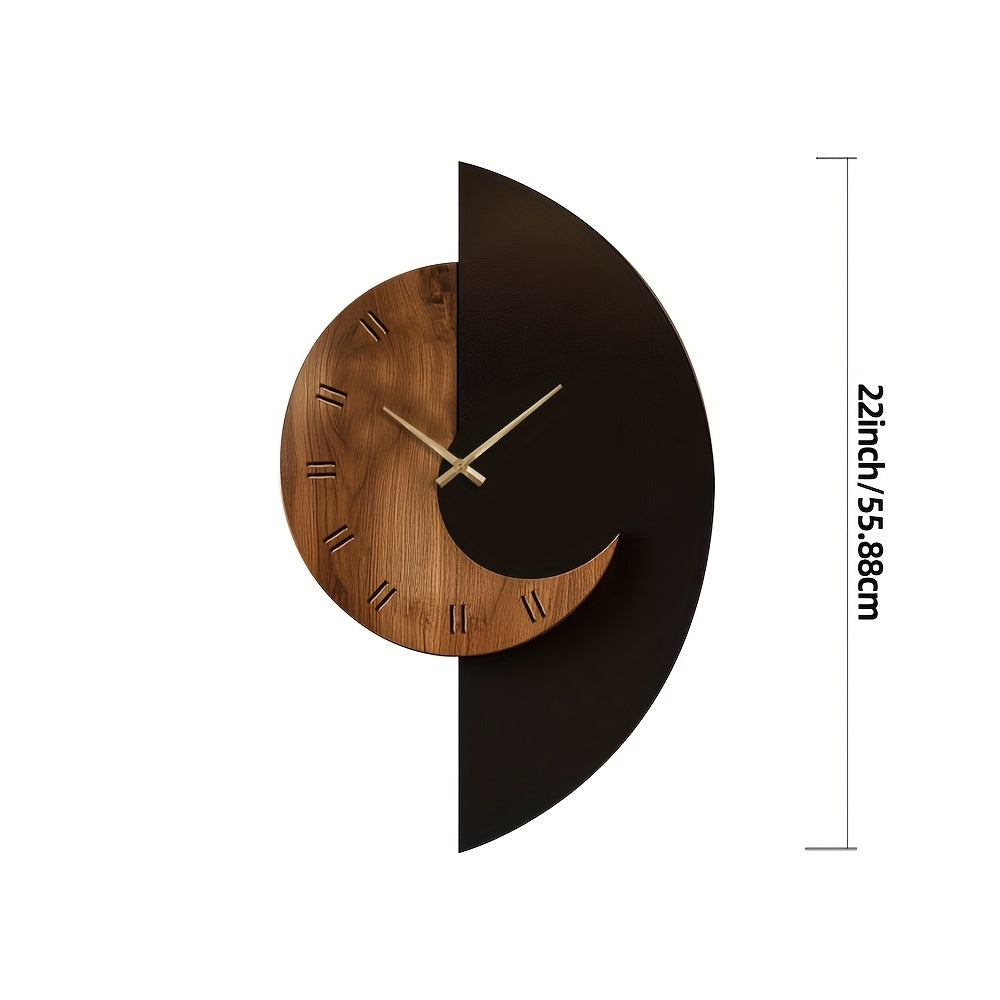 Modern Half-Moon Wooden Wall Clock | Silent Battery Operated | Wood Nordic Farmhouse Kitchen