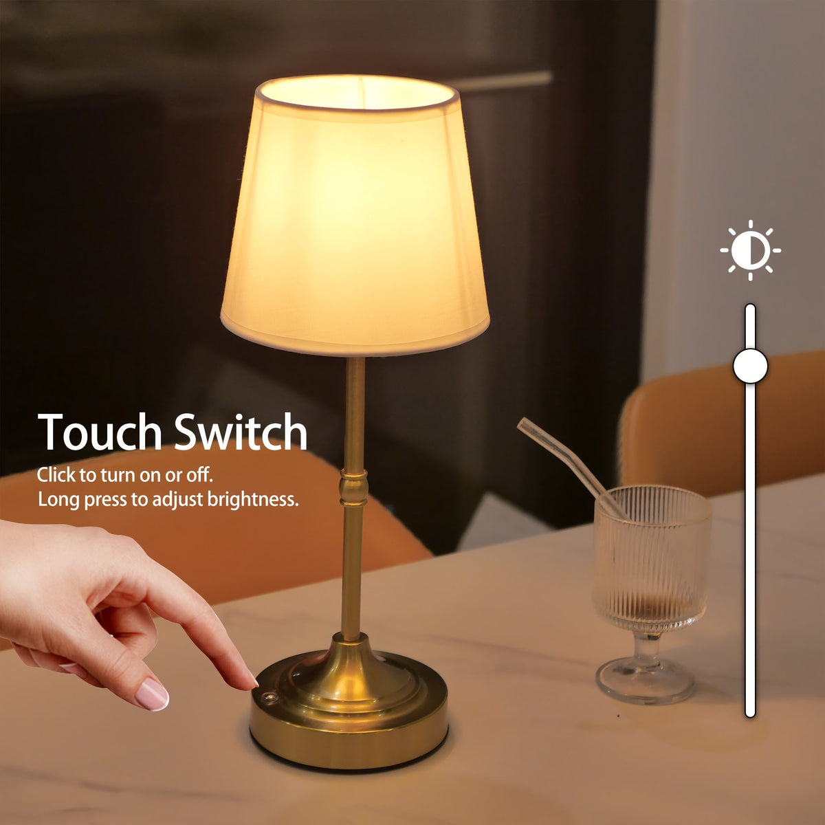Dimmable Cordless Table Lamp | USB Rechargeable | Metal Soft-Touch Fabric Touch Control Bedside