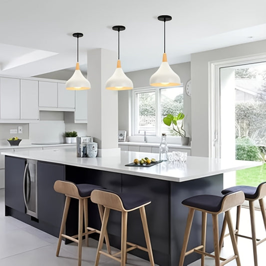 Modern Teardrop Pendant Light | Metal & Wood Hanging Lamp | Adjustable Nordic Industrial