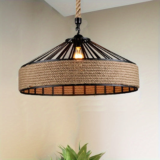 Rustic Hemp Rope Pendant Light | Vintage Farmhouse Ceiling Lamp | Metal Adjustable Handcrafted