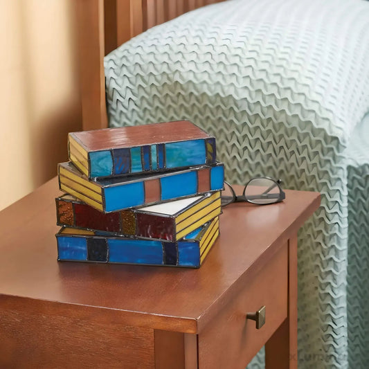 Stained Glass Book Lamp | Handcrafted Art Lighting | Bedside